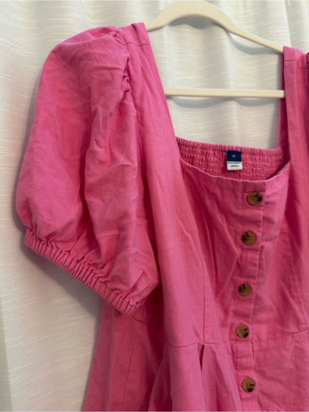 Old Navy Puff-sleeve Pink Square-Neck Button-Front Mini Dress - Picture 4 of 5